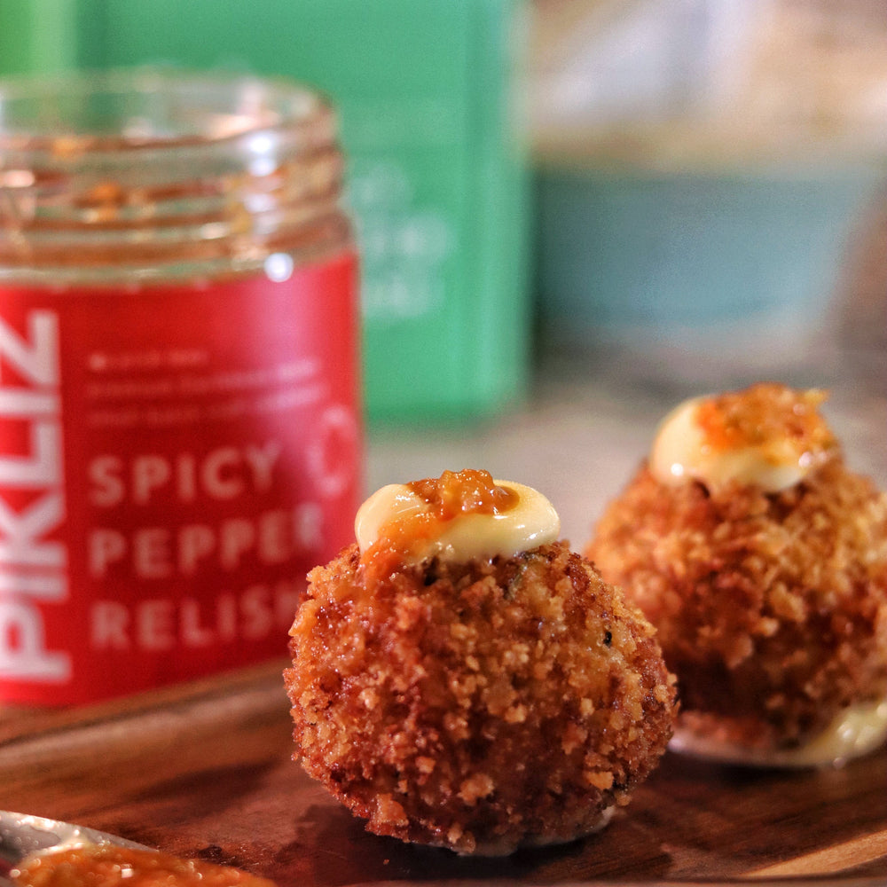 Cod Croquette with Alexandra's Pikliz Spicy Pepper Relish