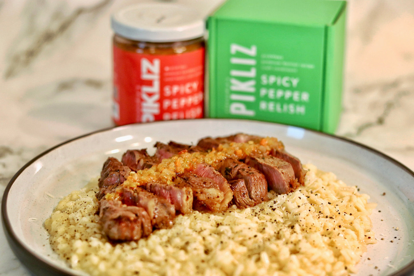 Parmesan Risotto with Pan-Seared Steak & Alexandra’s Pikliz Relish